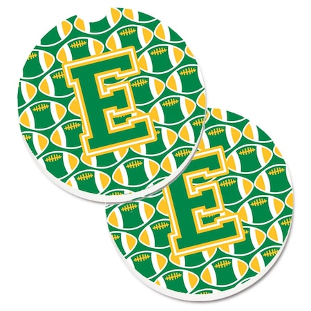 Carolines Treasures Letter E Football Green and Gold  Cup Holder Car Coaster, PK2 CJ1069-ECARC